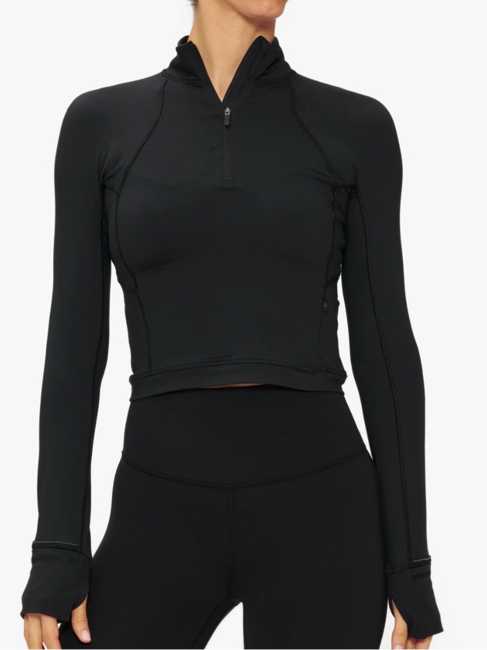 lululemon athletica Black Cropped Quarter-Zip Long Sleeve Top
